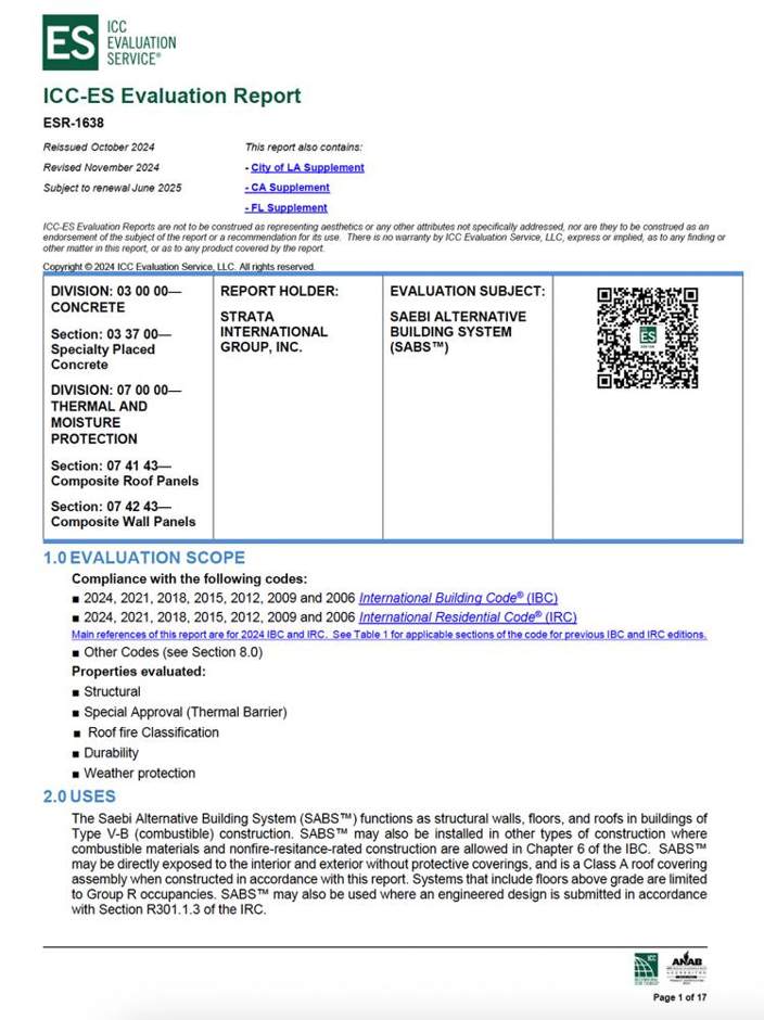 ICC-ES Evaluation Report ESR-1638, page 1